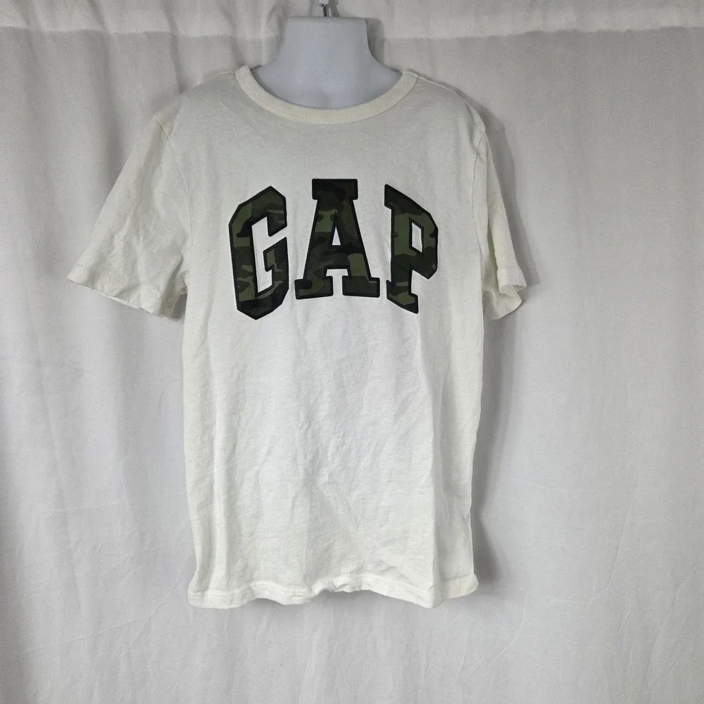 Gap Kids Shirt 10-11 White Camo Logo Graphic Tagless Short Sleeve Tee Top